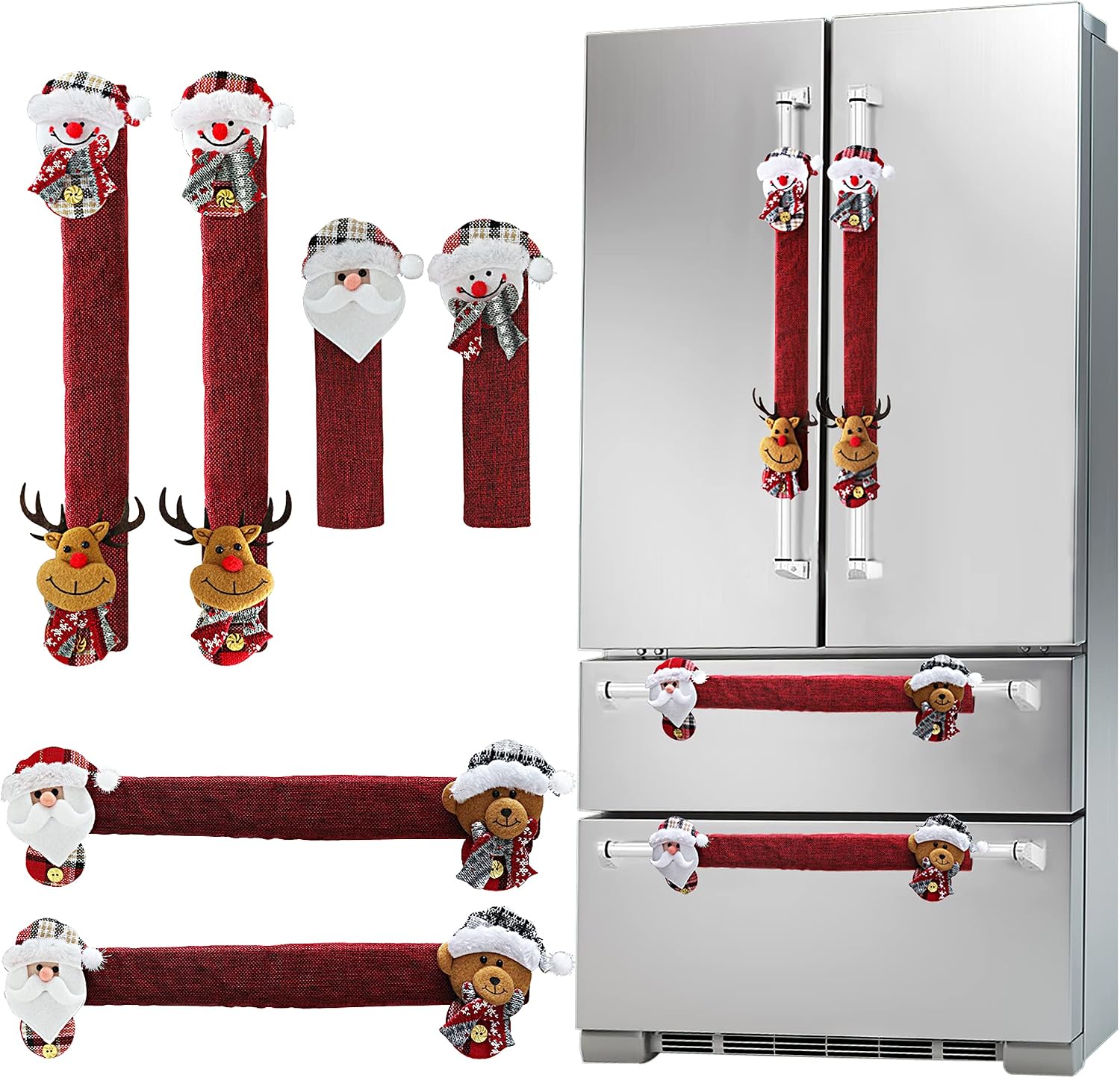 Kitchen Appliances For.Xmas - 6‑Pack Christmas Refrigerator Handle Covers, Santa